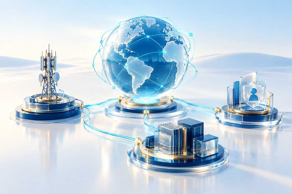 Conceptual illustration of global connectivity and modular digital services