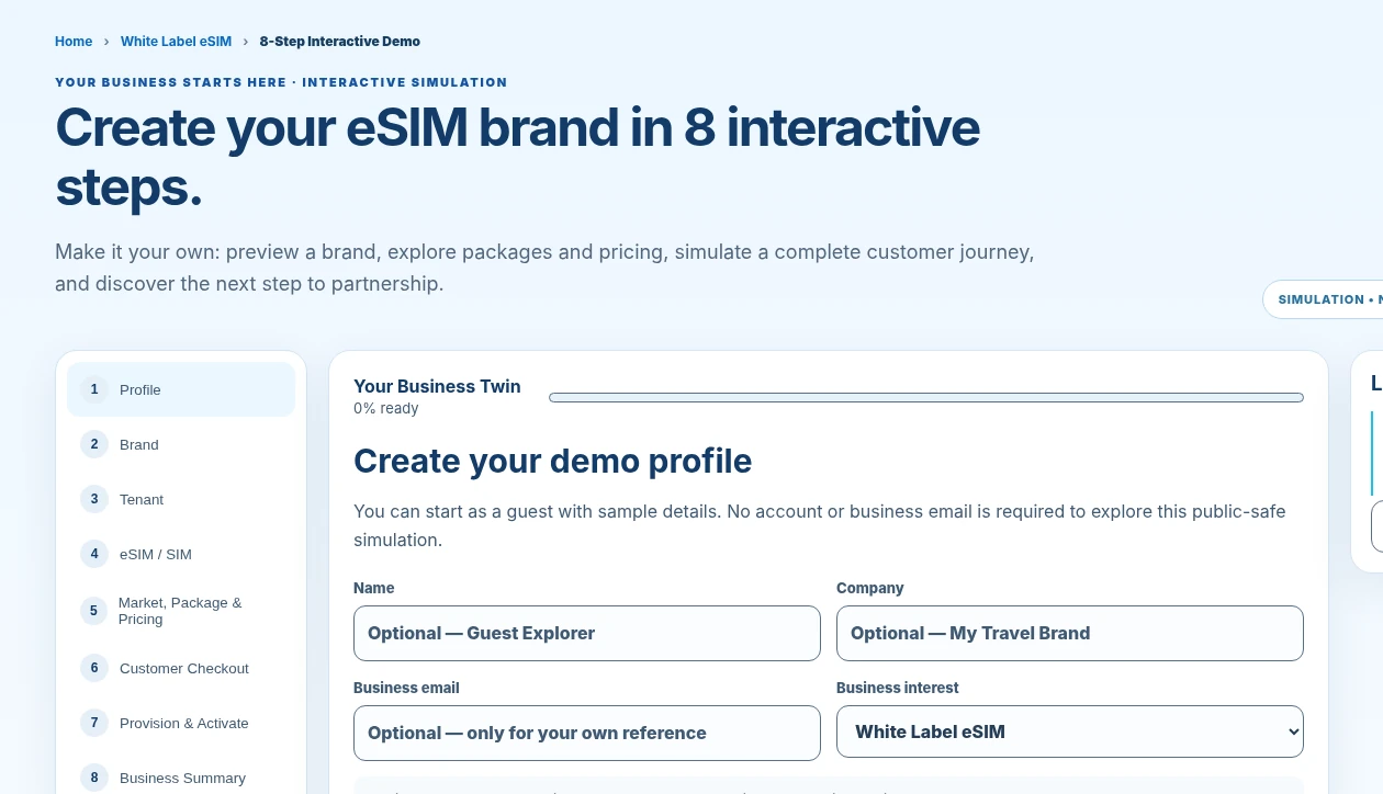Preview of the existing AetherA 8-step interactive brand creation interface